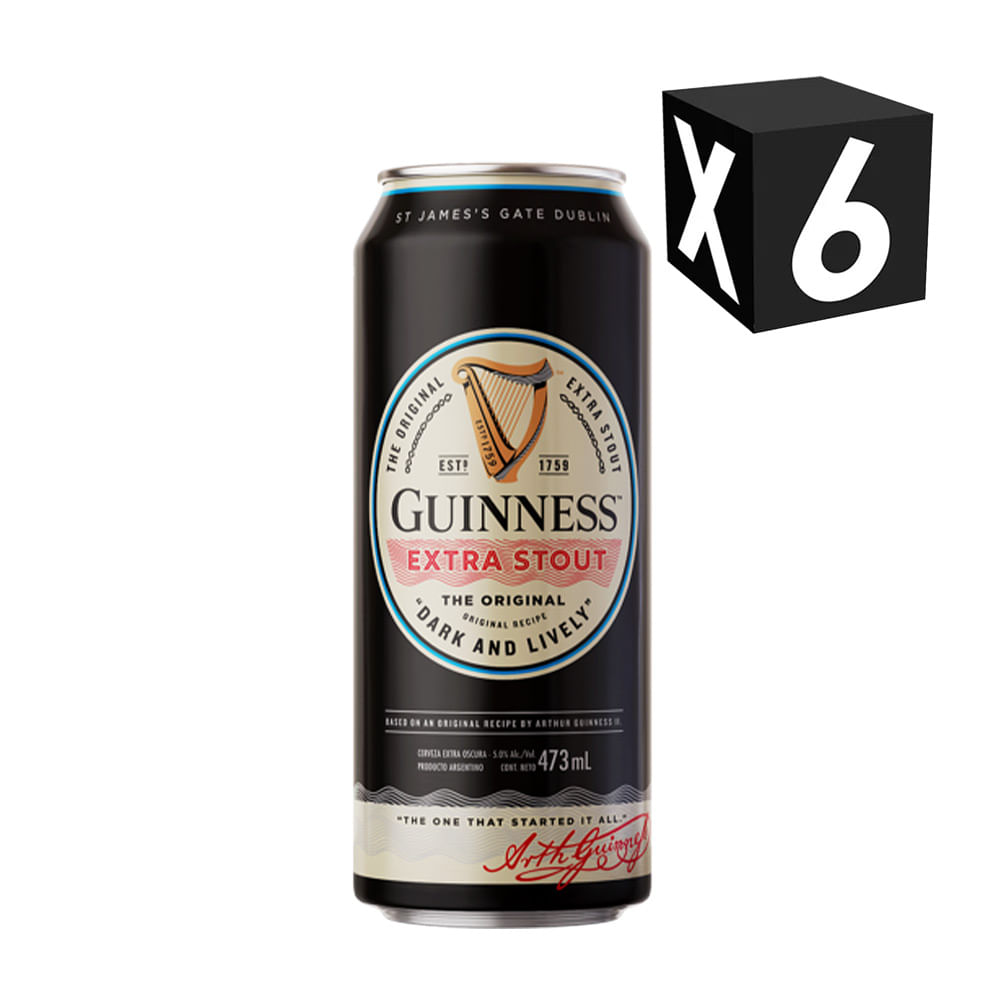 PACK X6 - CERVEZA GUINNES EXTRA-STOUT 473ML VOL 5°